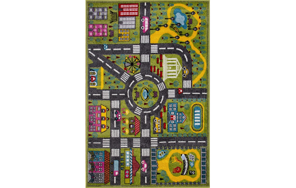 Детский ковер для мальчиков C070 - GREEN город с дорогами для машинок
